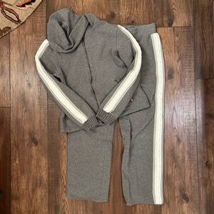 Y2K Danskin Sweat Tracksuit Gray White Cable Knit Stripe
